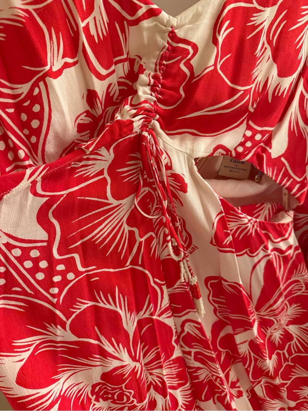 Farm Rio Red & White Floral Cutout Maxi Dress - Women's Summer Dress - Picture 4 of 7